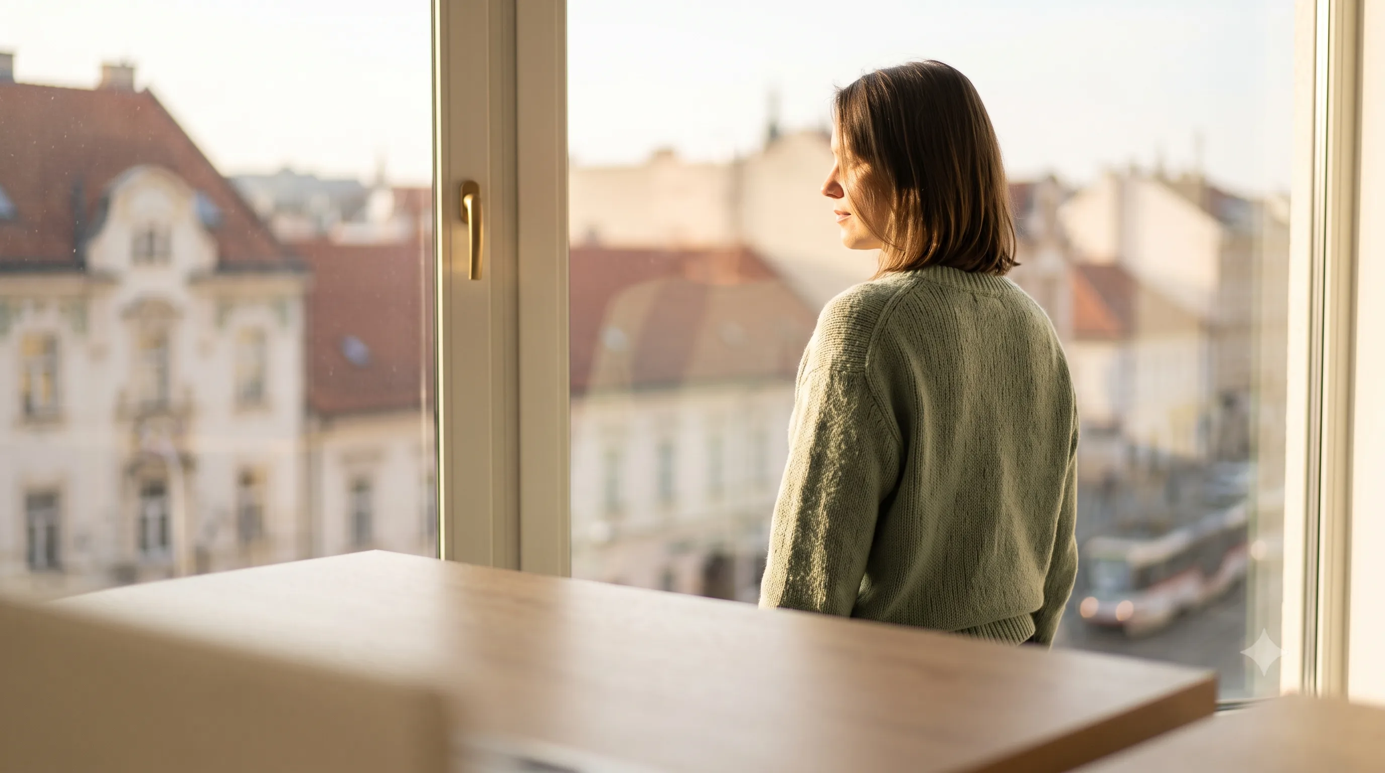 Mladý pár na prohlídce plzeňského bytu s výhledem na ulici