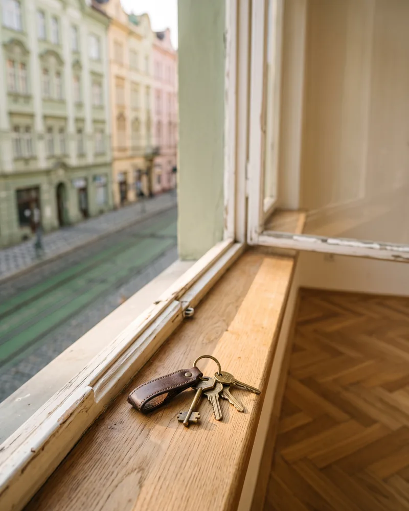 Klíče od plzeňského bytu na parapetu při předání a vypořádání kauce
